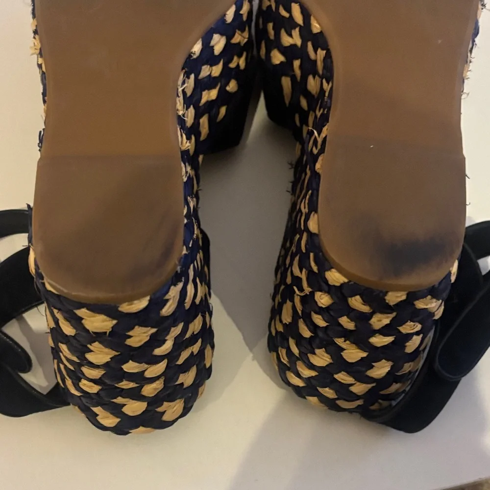 Barneys New York Navy and Beige Espadrille Sandals